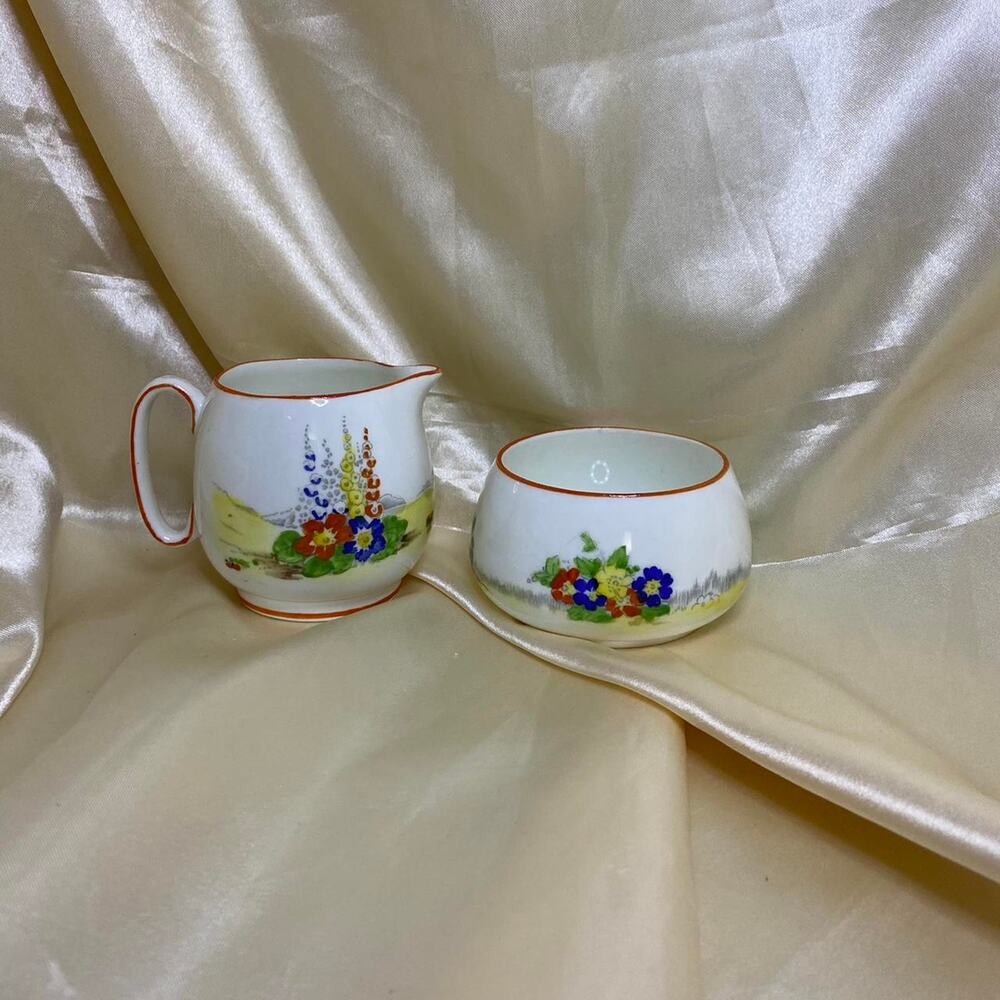 Vintage Grimwades English Rideau Ware Creamer Sugar Hand Painted Cottage Floral